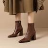 2024 Весна Осень Новые Ботильоны с квадратным носком, однотонные, универсальные, на высоком каблуке с боковой молнией, женские