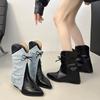 European and American soft leather niche design pants tube boots pointed flat bottom splicing thin V-mouth short boots women's spring Martin boots