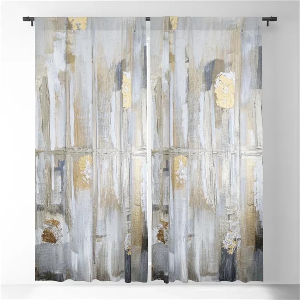 3D Modern Home Decor Grey Gold Marble Stripe Abstract Sunshade Curtains 2 Panel Living Room Bedroom Kitchen Window Decor Curtain