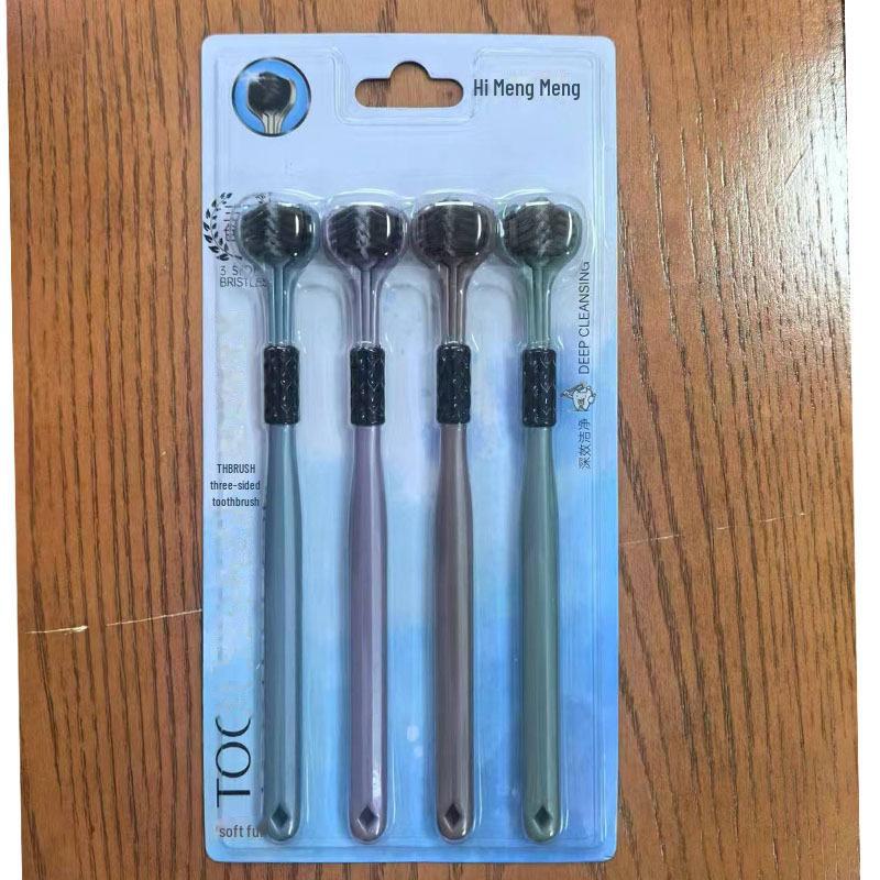 «Трехсторонняя зубная щетка с мягкой щетиной для взрослых – широкая головка с защитой десен, премиальный дизайн с тремя головками»