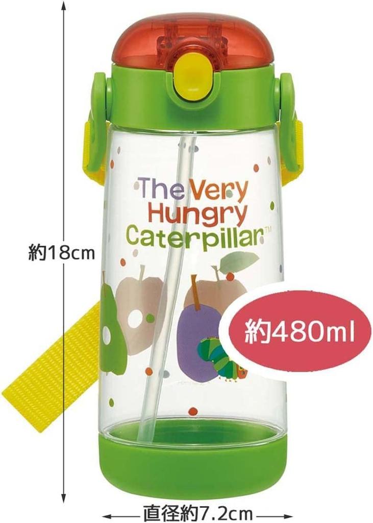 Skater Бутылка для воды с трубочкой прозрачная One Push Hungry Caterpillar 480 мл для девочек PDSH5 детская