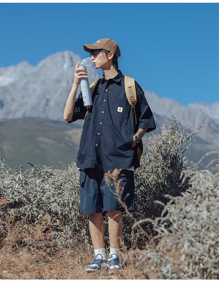 Стильная свободная рабочая рубашка с коротким рукавом в стиле ретро 2024 года - Японский и Гонконгский тренд