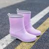 New Short Rubber Female Rain Boots Fashion Outdoor Warm Anti Slip Solid Color Women's Rainboots PVC Waterproof Women Water Shoe