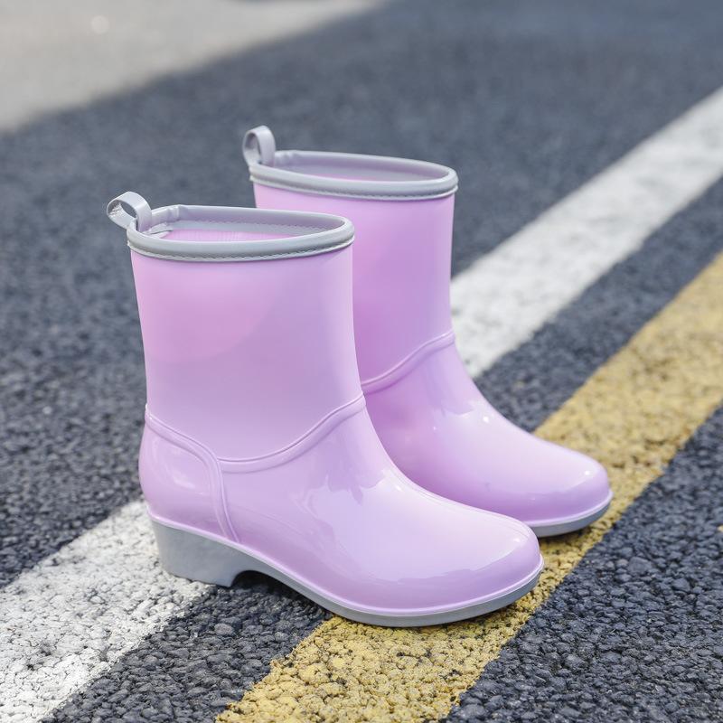 New Short Rubber Female Rain Boots Fashion Outdoor Warm Anti Slip Solid Color Women's Rainboots PVC Waterproof Women Water Shoe