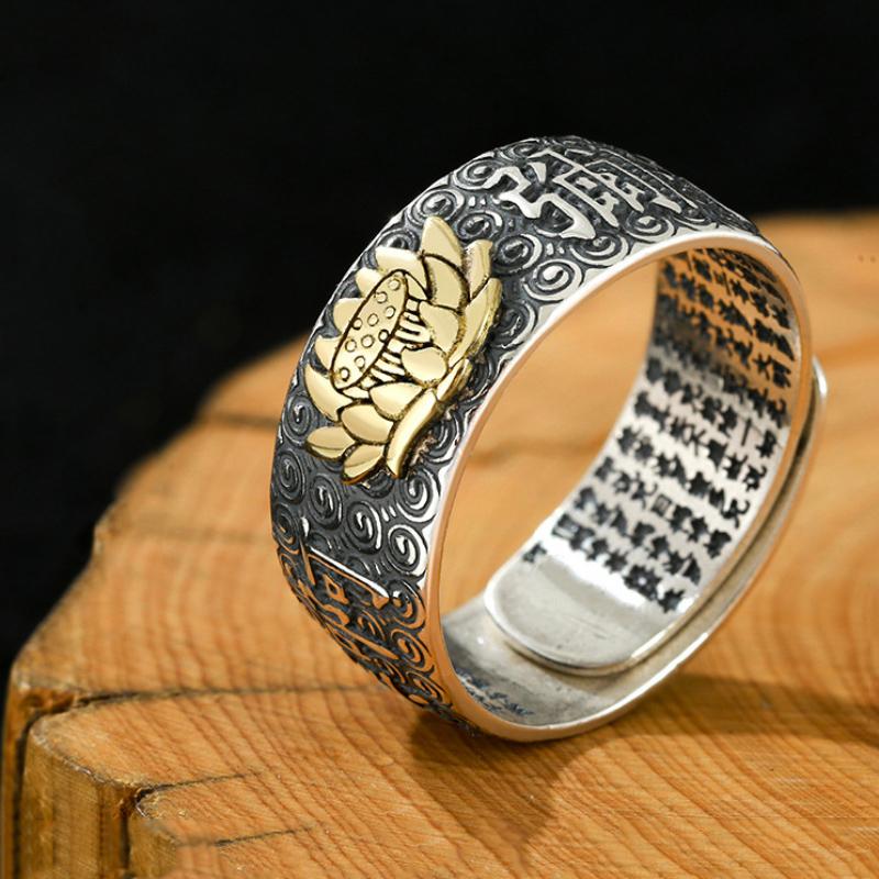 Кольцо Namo Amitabha из стерлингового серебра с тиснением в стиле ретро сутра-сердца Будды в этническом стиле, различные серии, мужские кольца, ювелирные изделия