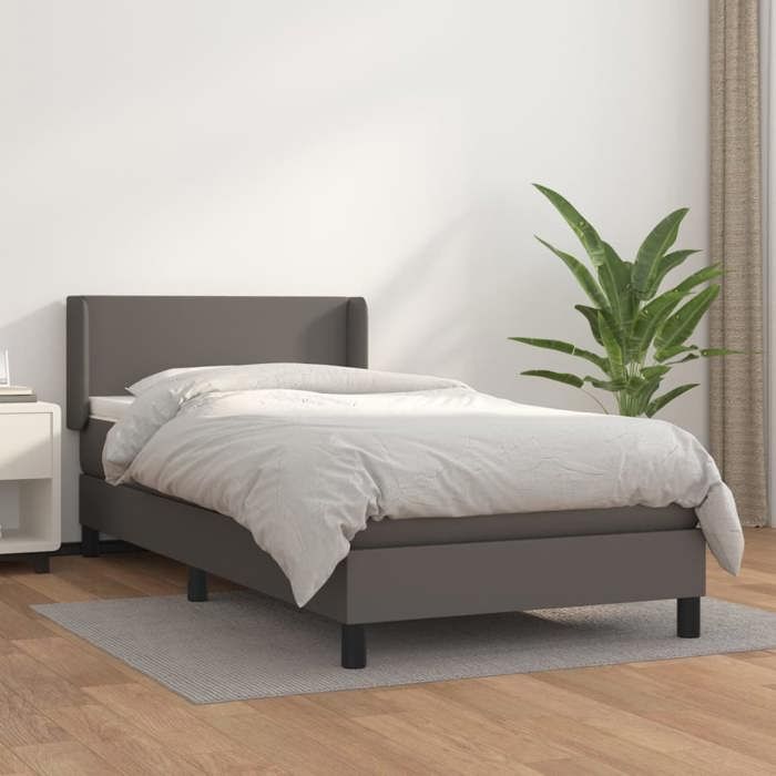 Maison Exclusive - Sommier à lattes de lit avec matelas Gris 90x190 cm Similicuir