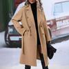 Women's Mid Length Wool Coat Double Breasted Trench Coat Long Sleeve Notched Lapel Overcoat with Belt Fall Winter Outerwear