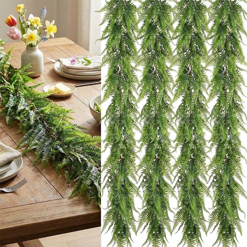 Lifelike Faux Boston Fern Garland Plastic Hanging Ivy Vines Greenery Garland Outdoor Decor