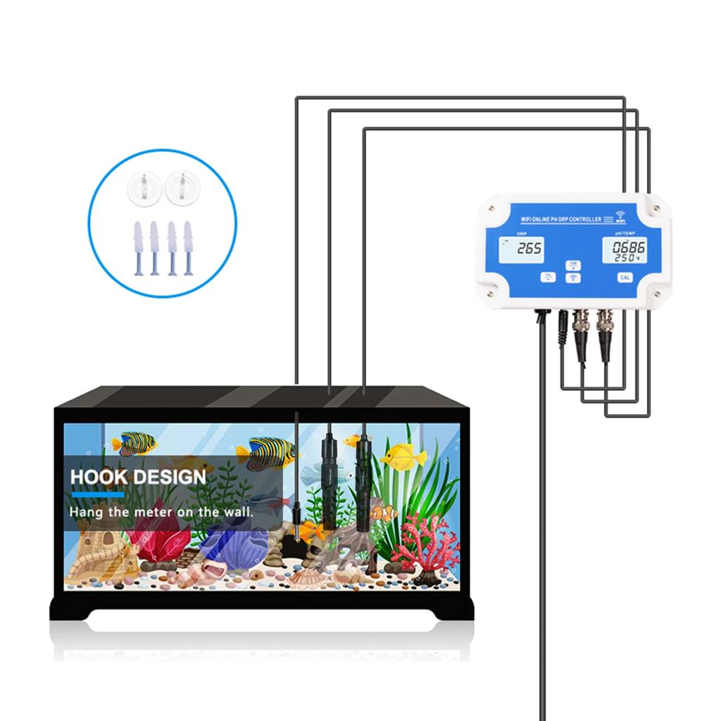Wireless WiFi Online Control Detector Water Quality Detector 3-in-1 pH/ORP/TEMP Controller Water Quality Tester BNC Type Probe