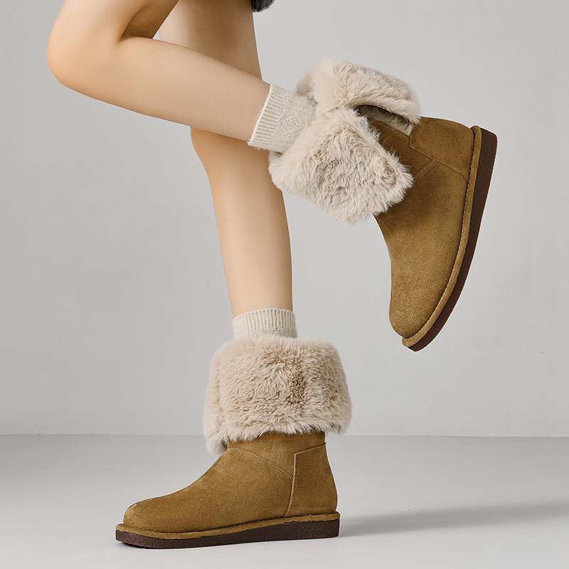 Krazing Pot Зимняя обувь из коровьей замши, нубука, меха, женские зимние ботинки, без застежек, сохраняющие тепло, ботильоны европейского дизайна