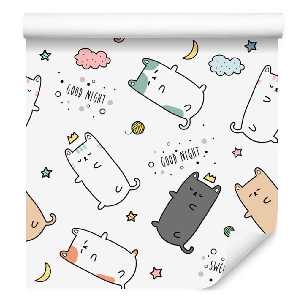 Wallpaper Cats white, light gray, gray and cream 50x1000