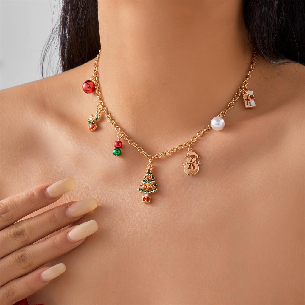 Christmas Themed Necklace, Stylish Cartoon Christmas Tree, Old Man, Candy Multi Pendant Christmas Necklace