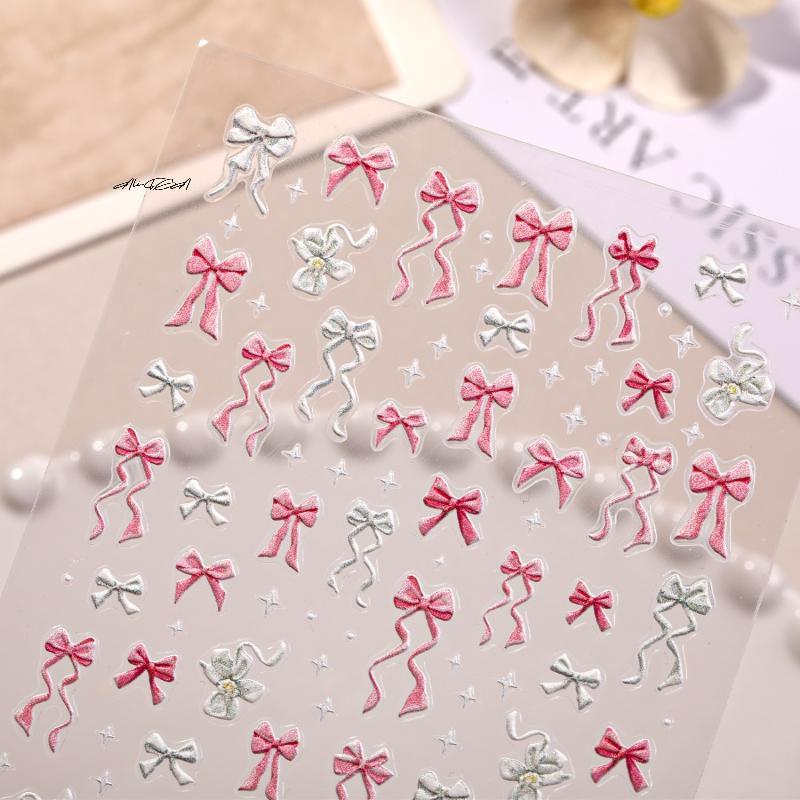 5D Relief Bowknot Nail Stickers Adhesive Gel Polish Decals Manicure Ribbon Bow Tie for DIY Nail Art Decoration And Salon Use