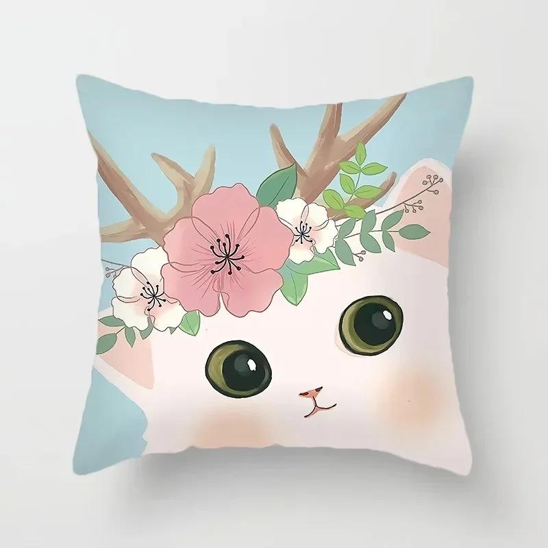 Cute Cat Pattern Decorative Pillowcase Car Sofa Square Cushion Pillowcase