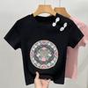 Chinese Style Embroidered Short-sleeved T-shirt for Women New Women's Round Neck Threaded T-shirt Retro Button Short Top
