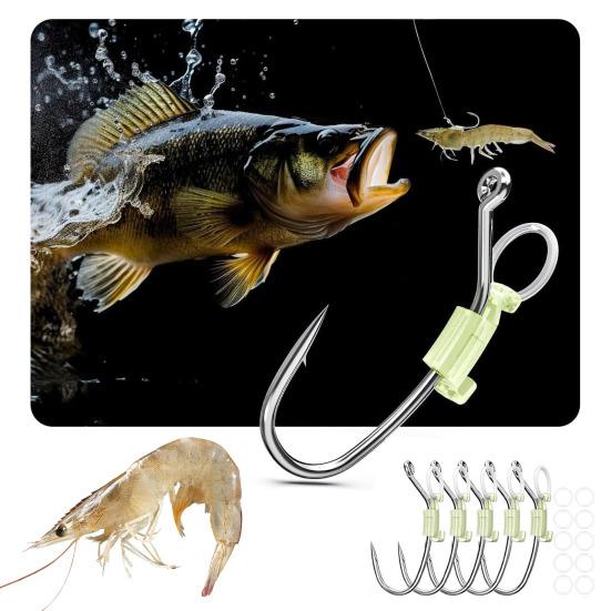 10/20/30Pcs Luminous Live Shrimp Fixing Hook Heavy Duty Metal Barbed Fishhook Freshwater Saltwater Catfish Bass Fishing Hook Fishing Accessories