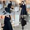 French Style Loose Fit Black Dress With Knit Fabric And Hood For Casual Women