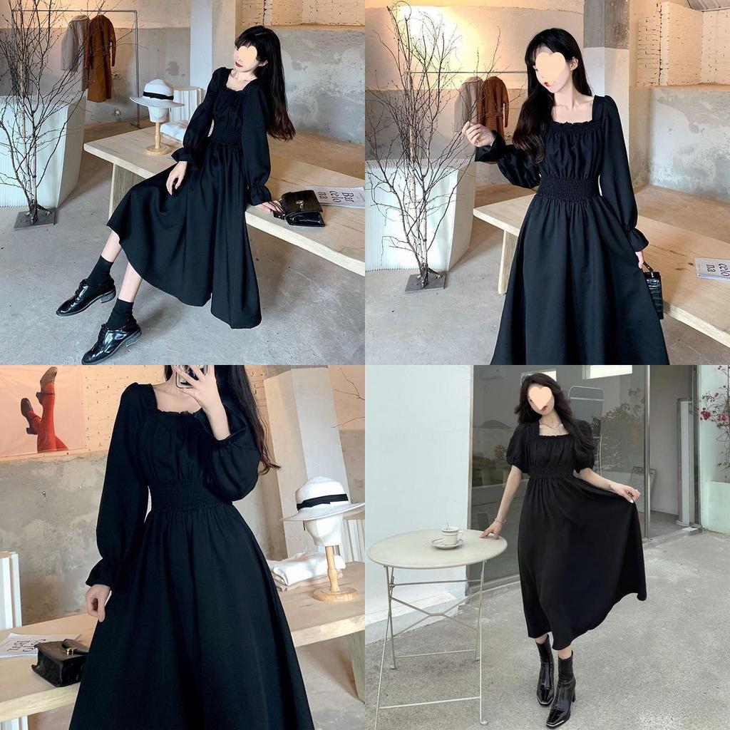 French Style Loose Fit Black Dress With Knit Fabric And Hood For Casual Women