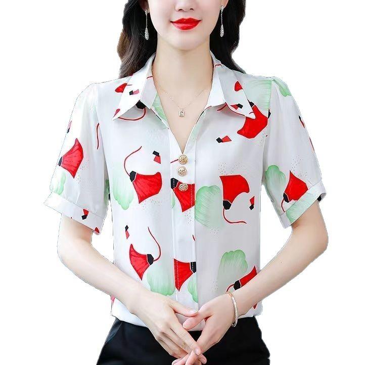 Женская шифоновая блузка с коротким рукавом - Мода лето 2025, Стильный и льстящий фигуре топ, скрывающий живот