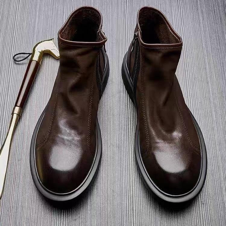 Мужские высокие ботинки челси из натуральной кожи - осень/зима в стиле ретро в британском стиле с молнией Martin