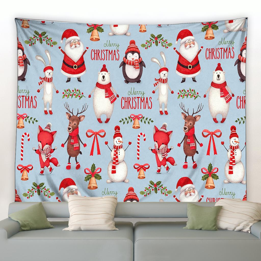 Home Decor Art Wall Hanging Dorm Bedroom Living Room Christmas Tapestry Santa Christmas Tree Ball Gift Fireplace Decoration