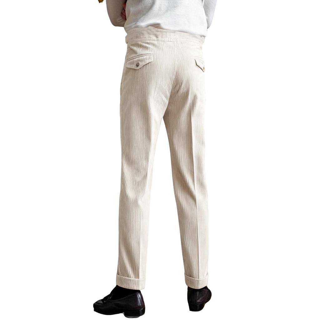 Mens Corduroy Naples Dress Pants Classic Fit Vintage Business Trousers Straight Pleat-Front Pant