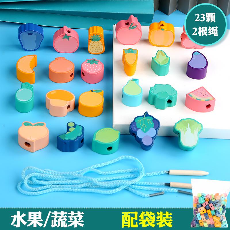 Дошкольное образование Деревянный строительный блок Цифровые животные Овощи Нить бусины Тренировка координации рук и глаз Обучающие игрушки