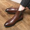 2024 New Chelsea Boots Men Shoes PU Brown Fashion Versatile Business Casual British Style Street Party Wear Classic Ankle Boots