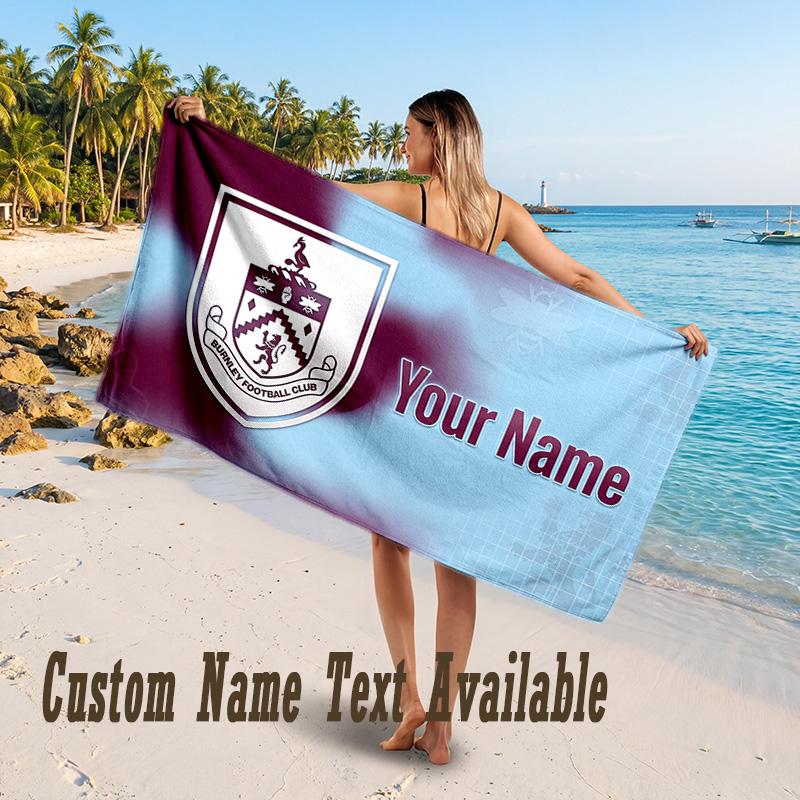 Burnley Football Design Beach Towel Custom Text Large Towel for Beach Vacation
