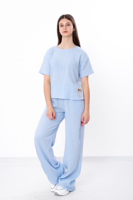 Teen Girls’ Muslin Set – Lightweight Blouse with Patch Detail & Loose Pants Summer 6433-118 HC