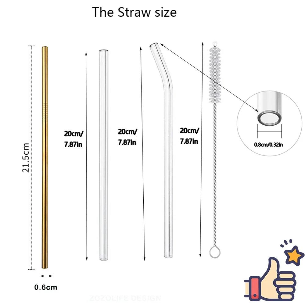 20-1Pcs Eco Friendly Glass Straws Reusable Drinking Metal Straw with Brushes Smoothies Milkshake Cocktails Party Bar Accessory Cup Holders 5