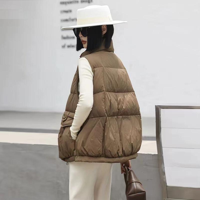 Повседневный пуховый жилет женская верхняя одежда 2024 осень и зима короткий, легкий и тонкий воротник-стойка теплый жилет прилив