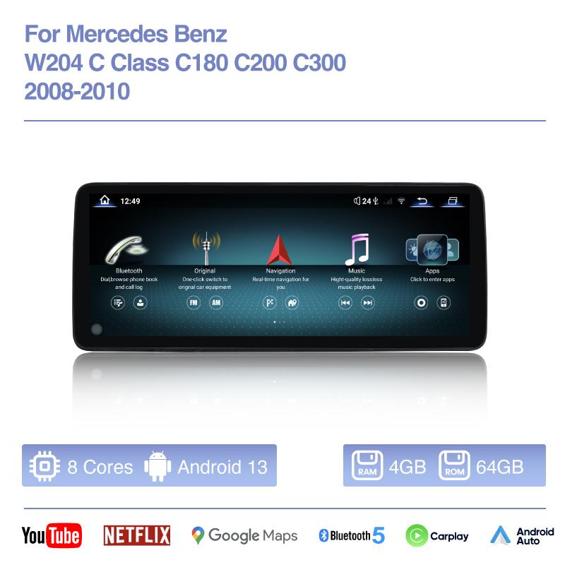 12.8" Для Mercedes Benz W204 C Class C180 C200 C300 2008-2010 Мультимедийный плеер GPS Навигация Android Auto Carplay 4G Автомагнитола