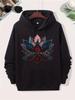 Lotus-Patterned Retro-Style Cute Hoodie, Urban Chic, Fun Design, Sturdy And Durable, Patterned Sweatshirt, Street Style.