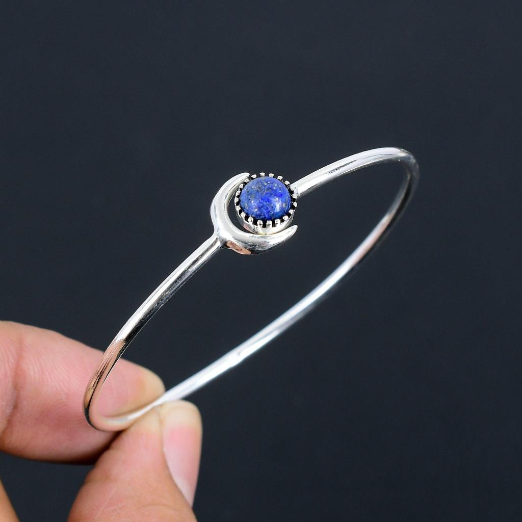 Браслет в форме полумесяца: выберите цвет из натуральных драгоценных камней | Серебро 925 пробы | Филигранный браслет | Серебряные браслеты ручной работы для женщин и девочек