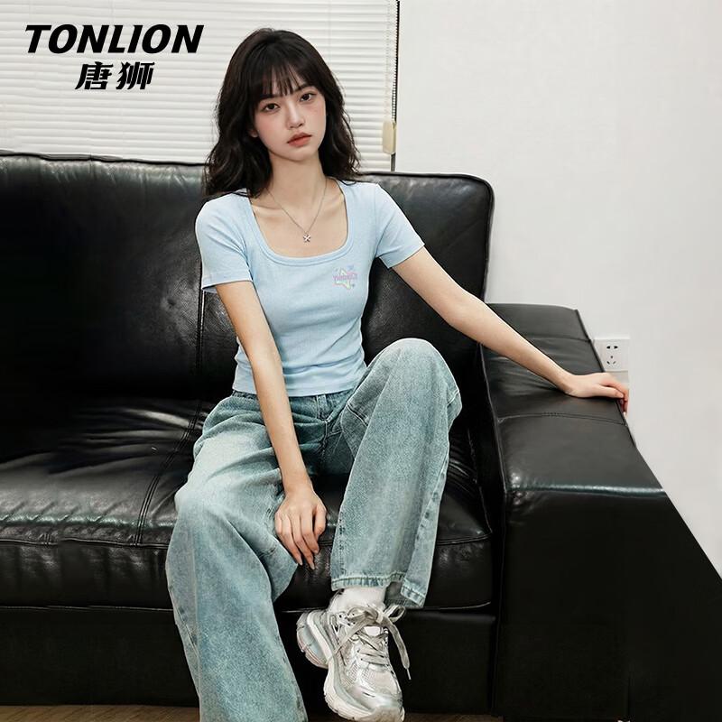Женский короткий топ TonLion с U-образным вырезом, облегающий, с коротким рукавом