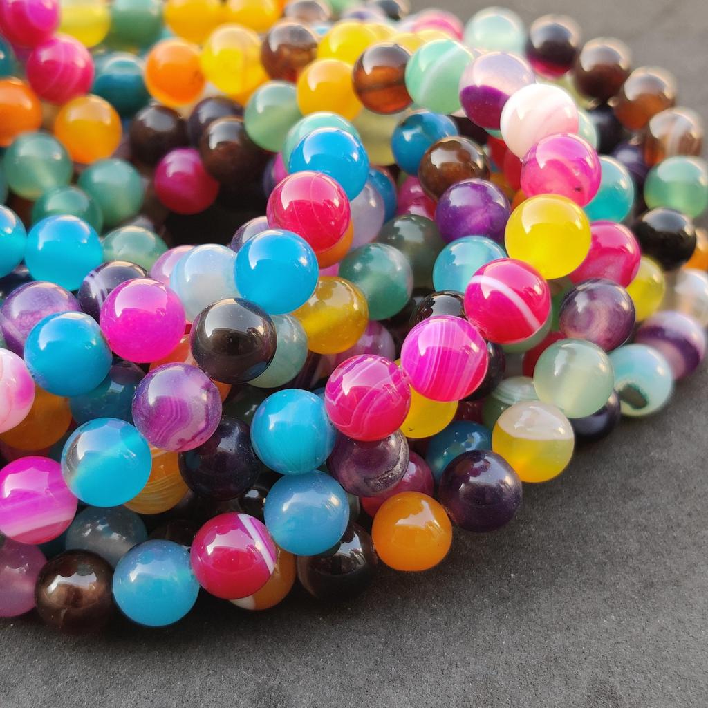 Natural Colored Rainbow Mix Striped Banded Agate Beads, Gemstone Beads, Loose Round Beads, 14-15 Inch Strand, 6mm 8mm 10mm Size Stone Beads.