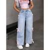 Женские повседневные джинсы с бантом Y2k Blue Baggy Denim Trousers Loose Straight Sweet Coquette Aesthetic Washed Jeans