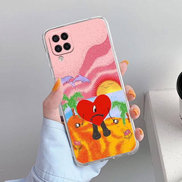 Прозрачный чехол для Samsung Galaxy A52 A12 A51 A32 A21s A71 A32 A22 50 A70 A31 A72 5G, чехол для телефона Bad Bunny Heart Coque Capa