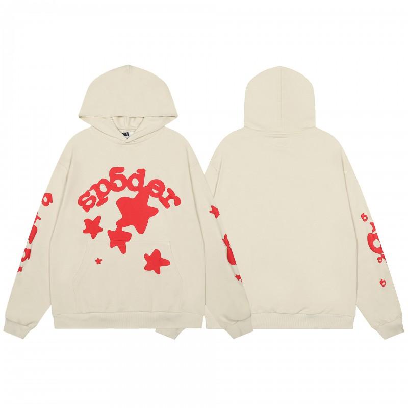 Sp5der Letter Print Hooded Sweatshirt Unisex Oversized Cotton Pullover Fall Casual Wear