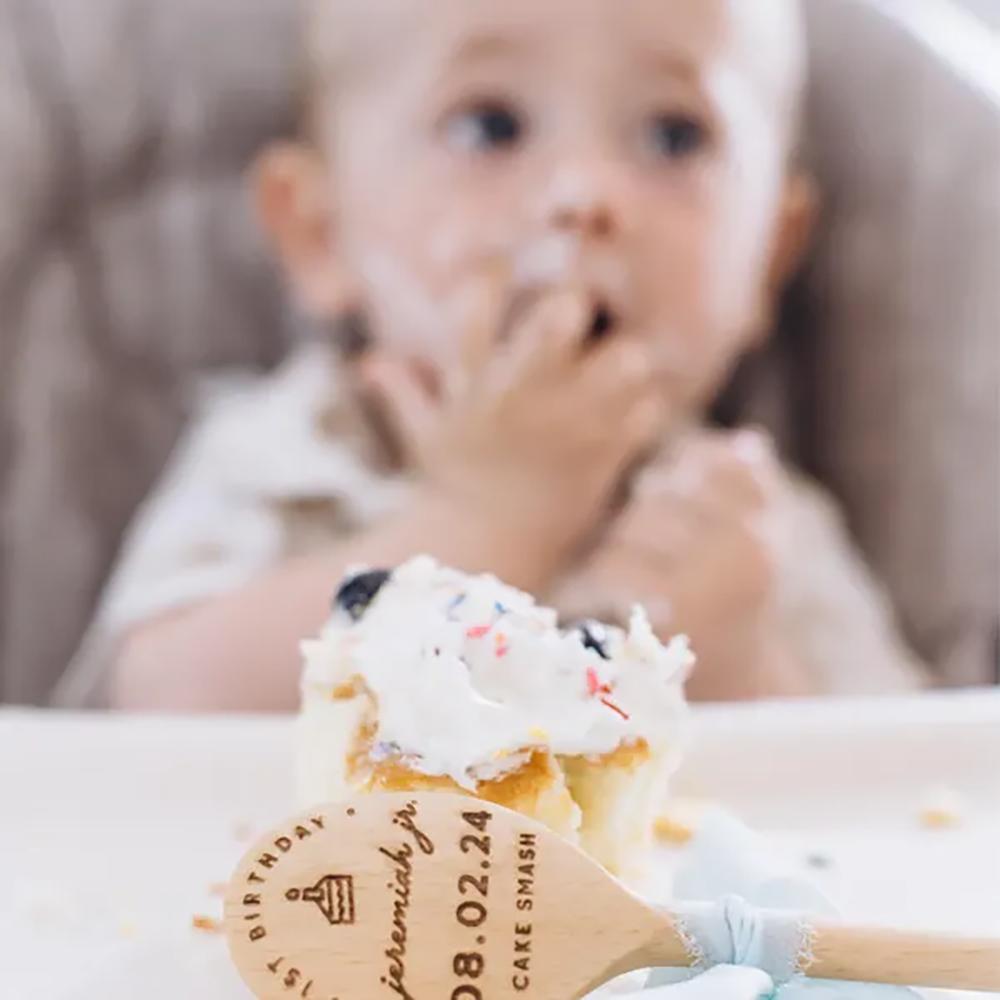 Custom First Birthday Cake Smash Spoon First Birthday Photo Prop Bow Wooden Spoon Kitchen Decor Cooking Utensils Baking Supplies