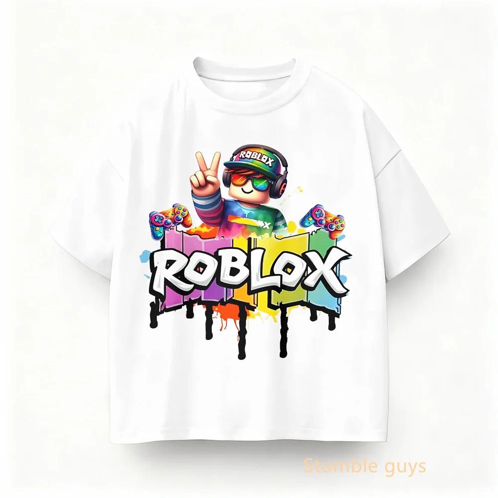 Летняя детская футболка с принтом Roblox Аниме Игры Одежда для мальчиков Топы для девочек