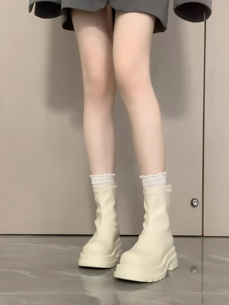 Женские ботинки-мартенсы 2025, новинка, ранняя осень, британский стиль, белые, женские тонкие ботинки, короткие ботинки на толстой подошве