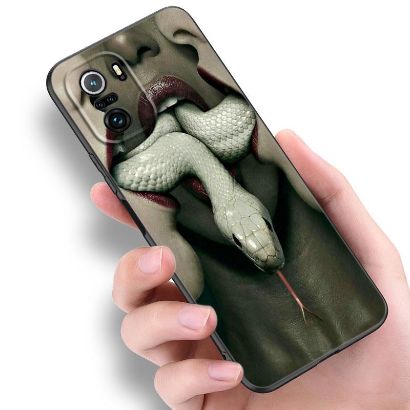 Черный силиконовый чехол для телефона Animal Snake для Xiaomi POCO X3 X4 NFC F5 M3 M4 M6 X5 X6 Pro F3 F4 GT 5G C55 C65 M5
