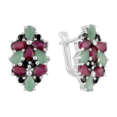 Серебряные серьги с натуральным сапфиром 6.029ct, рубином, изумрудом (2112419)