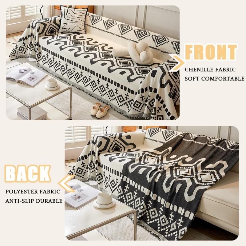 Водонепроницаемый чехол для дивана в стиле бохо, чехлы для дивана с 3 подушками, подходит для домашних животных, плотный, устойчивый к грязи, темно-черный, 71" x 118"