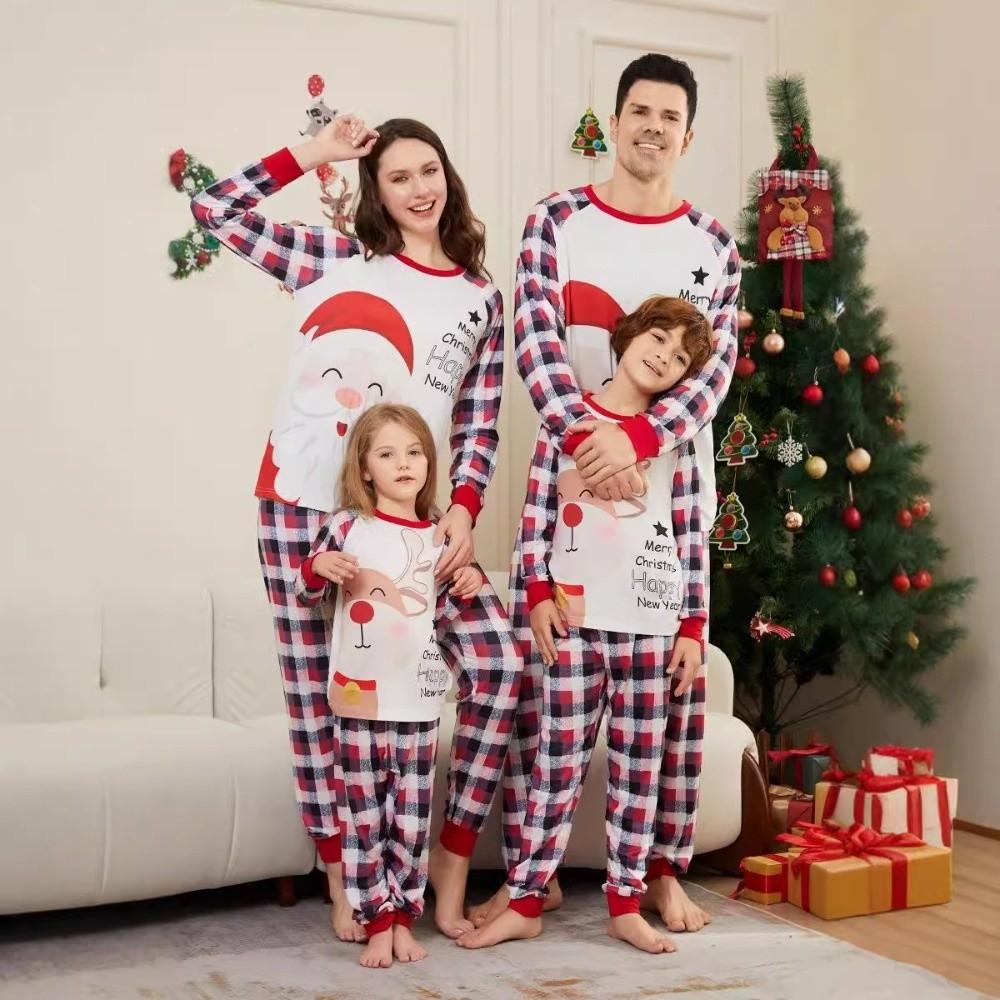 Santa Claus Christmas Pyjamas Set Plaid Printed Couple Christmas Outfit Loungewear
