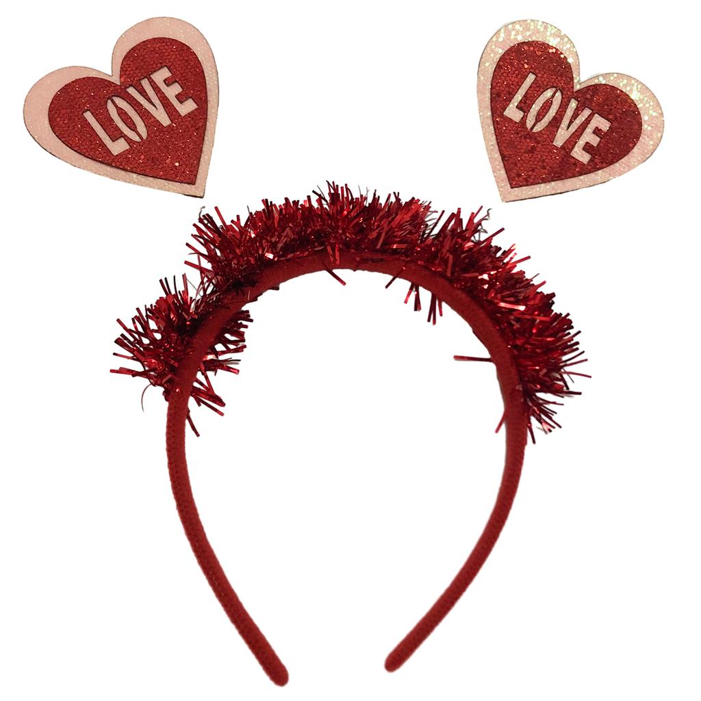 Delicate Banquet Party Hair Hoop with Heart Girls Valentines Headband with Tinsel Woman Teens Glitter Hair Accessory
