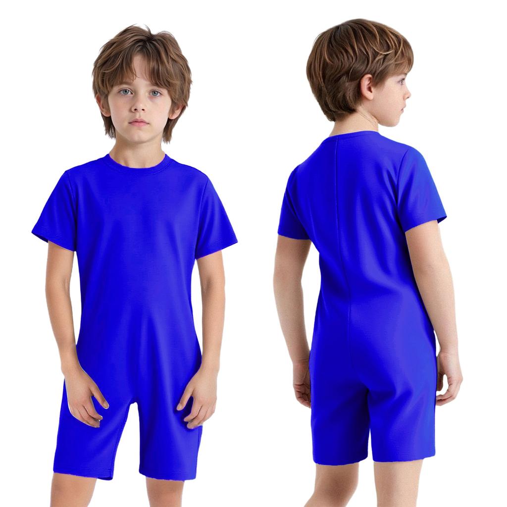 Kids Girls Boys Adaptive Clothing Round Neck Short Sleeve Back Zipper Solid Color Jumpsuit