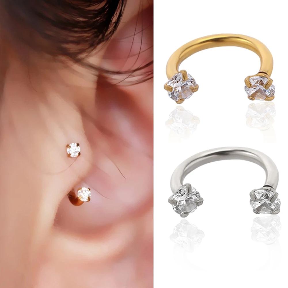 1PC Stainless Steel Crystal Hoop Ring Piercing Nose Ear Belly Rings Women Men Cartilage Helix Earrings Daith Piercing Jewelry